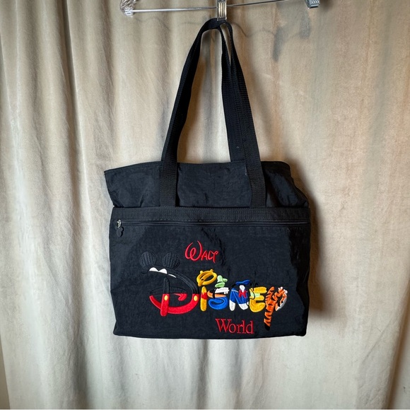 Disney Handbags - Vtg 90s Disney World Character Letters Embroidered Zipper Tote Bag Logo vintage